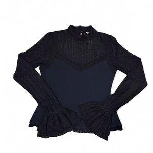 FREE PEOPLE Mina Long Sleeve Top (Black, Size Small)